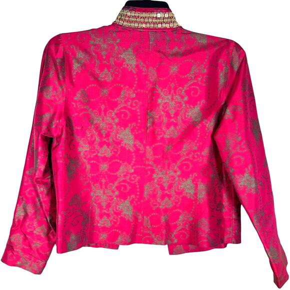 Chico's Asian Inspired Silk Beaded Red Gold Blazer Jacket Women's Medium‎ Career - Picture 2 of 7